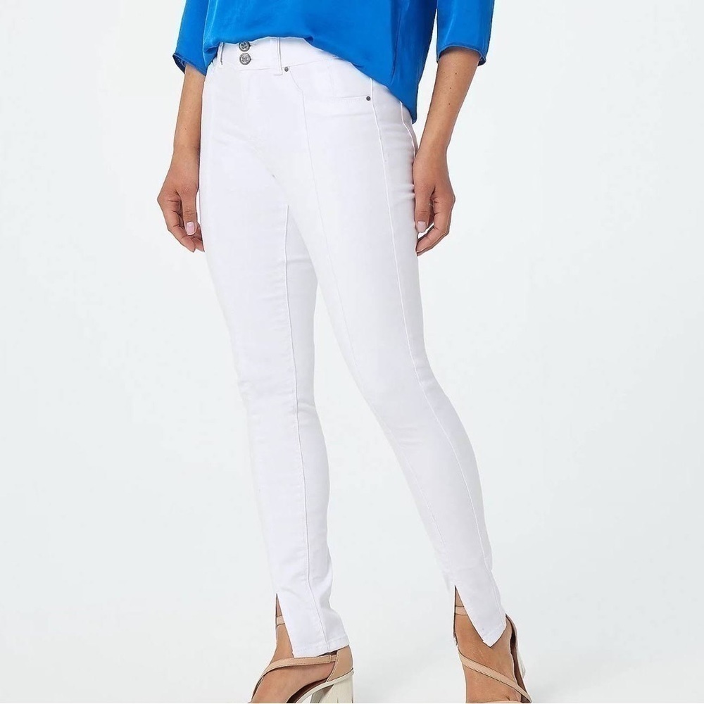 Laurie Felt White Curve Silky Denim Skinny Jeans Slit Hem